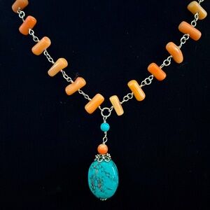 Sterling, turquoise, and gemstone pendant necklace
